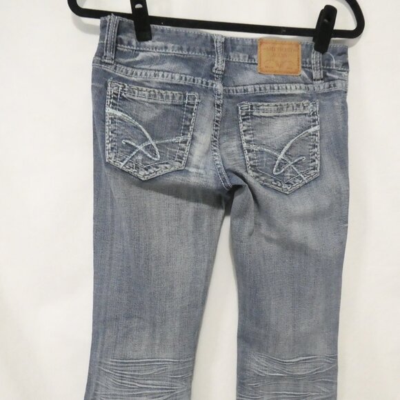 AMETHYST | 14 inch waist measured | Distressed Faded Blue Flare Jeans - Picture 13 of 16